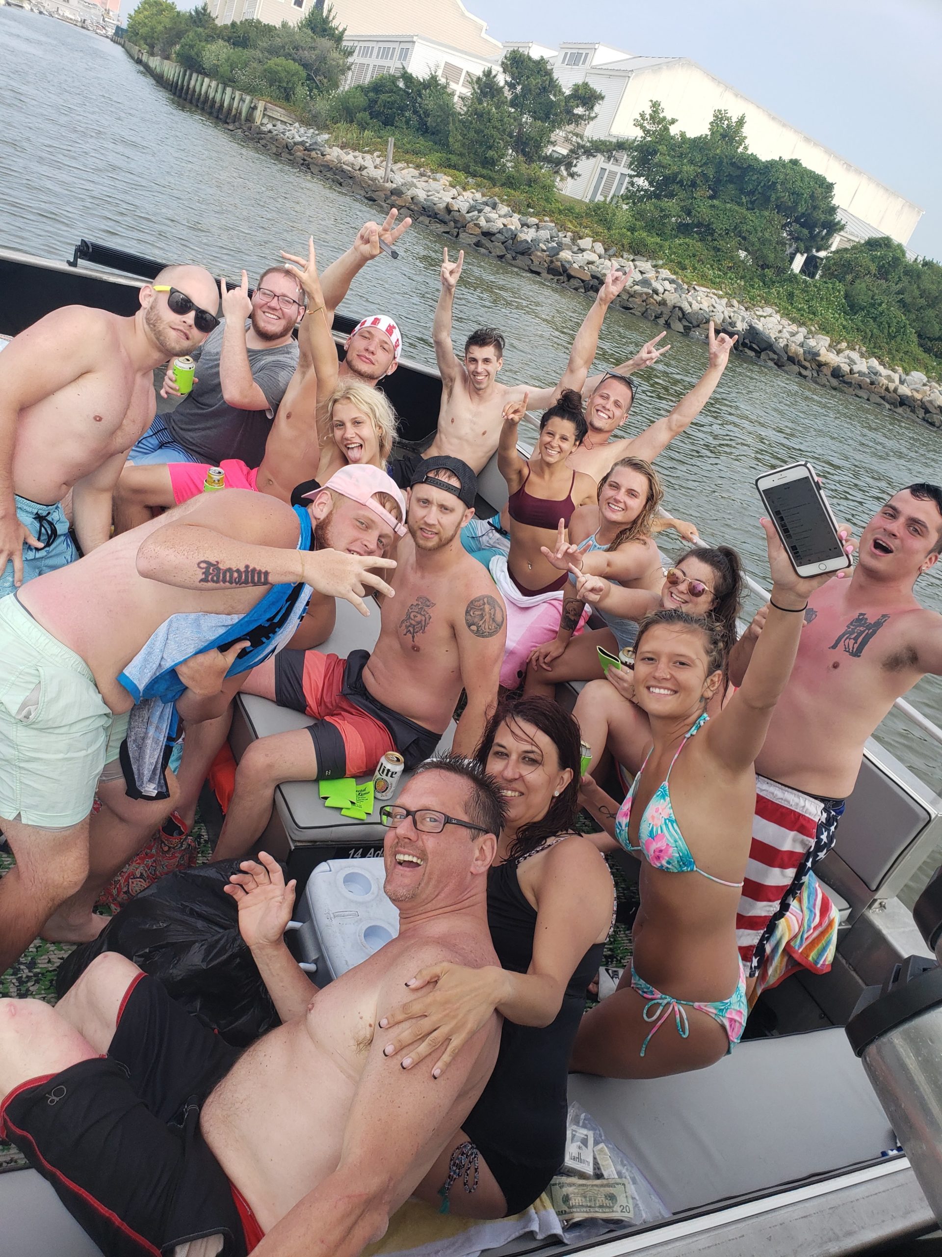 a group of people around each other